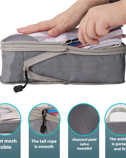 4-piece Set Grey Compression Travel Storage Bags Set, Mesh Travel Organizers for Luggage, Foldable and Space-Saving Packing Cubes