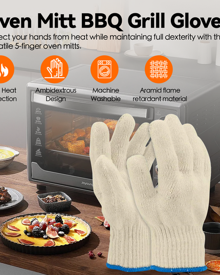 1 Pair 5 Finger Oven Mitt BBQ Grill Gloves