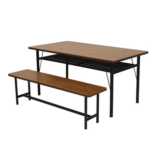 Levede 1x Dining Table +1x Bench Set Steel Home Kitchen Farmhouse Brown-1843791406230016000