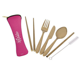 Appetito � Stainless Steel Traveller�s Cutlery Set in Zippered Pouch Fuschia-1826048822967668736