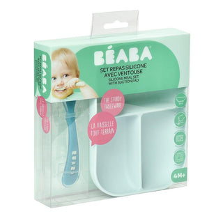 Beaba Silicone Suction Divided Plate & Spoon - Blue-1826048823802335234