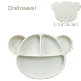 Grosmimi Bear Silicone Suction Food Plate with Silicone Lid Vanilla-1826048939615457288