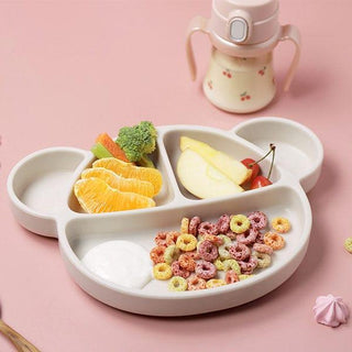 Grosmimi Bear Silicone Suction Food Plate with Silicone Lid Pink-1826048939481239553