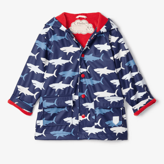 HATLEY Colour Changing Raincoat | Hungry Sharks Size 3-1826048948595462144