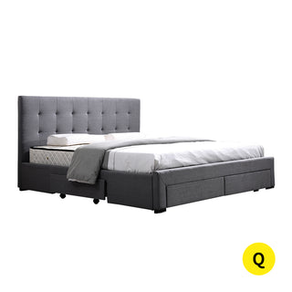 Levede Queen Bed Frame Fabric Tufted Dark Grey-1831592473697325056