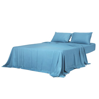 Dreamz 4pcs King Size 100% Bamboo Bed Sheet Set in Blue Colour-1848848586469675008