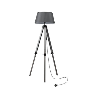 EMITTO Tripod Wooden Floor Lamp Shaded Grey-1848848551958941696