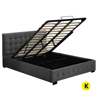 Levede Fabric Bed Frame King Tufted Dark Grey-1831592476314570752