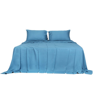 Dreamz 4pcs King Size 100% Bamboo Bed Sheet Set in Blue Colour-1848848586469675009