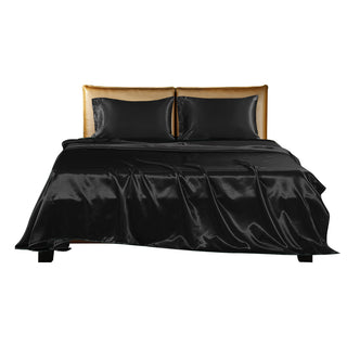 DreamZ Silky Satin Sheets Fitted Flat Queen Black-1843791434667397121