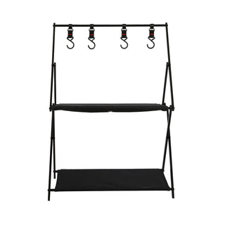 Levede Foldable Camping Storage Shelves 2 Layer with Hooks Black-1848848500029263873