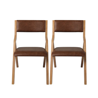 Levede 2x Dining Chairs Foldable PU Brown-1848848559278002177