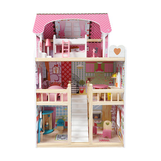 Bopeep Wooden Doll House 3 Floor Kids Girl Dollhouse Full Furniture Pink 90cm-1831592580463333377