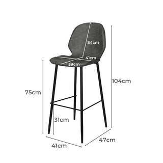 Levede 2x Bar Stool Barstools Counter Grey-1831592583940411394