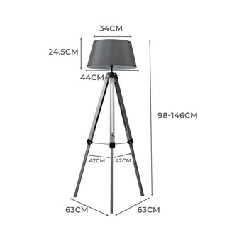 EMITTO Tripod Wooden Floor Lamp Shaded Grey-1848848551958941698