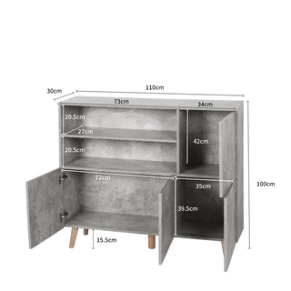 Levede Buffet Sideboard Storage Cabinet Grey-1831592559831552002