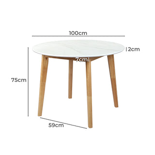 Levede Dining Table Round Rubberwood Base 100cm White 100 CM-1843791407110819842