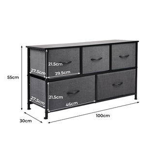 Levede Chest of 5 Drawers Storage Cabinet Dark Grey-1831592667289620482