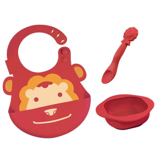 Marcus & Marcus-Baby Silicone Feeding Gift Set Marcus theLion- Red-1826049092288122880