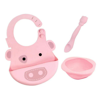 Marcus & Marcus-Baby Silicone Feeding Gift Set Pocky the Pig-Pink-1826049092627861504