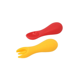 Marcus & Marcus -Palm Grasp Silicone Spoon & Fork Set Marcus the Lion- Red-1826049087728914432