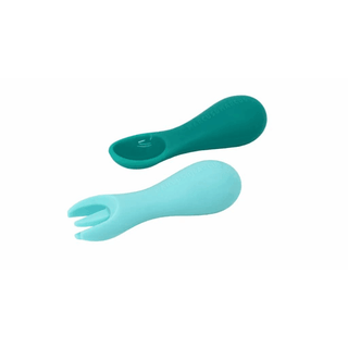 Marcus & Marcus -Palm Grasp Silicone Spoon & Fork Set Ollie the Elephant green-1826049087875715072