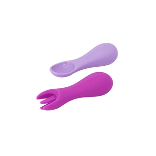 Marcus & Marcus -Palm Grasp Silicone Spoon & Fork Set Willo the Whale-Purple-1848848465770188800