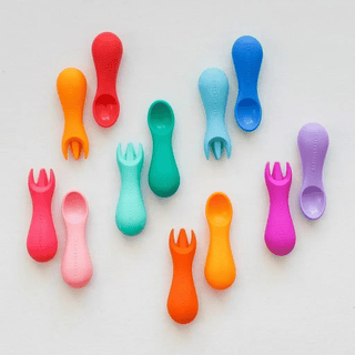 Marcus & Marcus -Palm Grasp Silicone Spoon & Fork Set Ollie the Elephant green-1826049087875715073