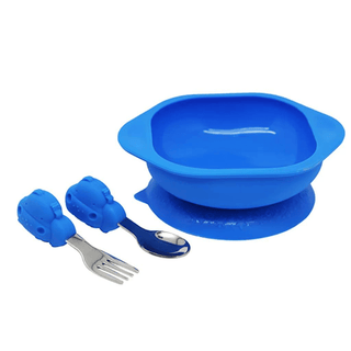 Marcus & Marcus-Toddler Silicone Mealtime Gift Set Lucas the Hippo- Blue-1826049096054607872