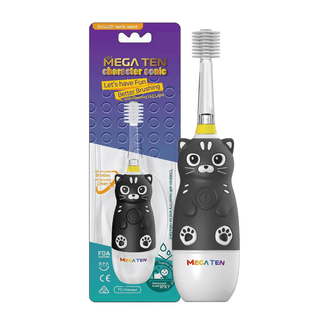 MEGA TEN 360-Degree Kids Electric Toothbrush with LED Light 4Yrs+ Black Cat-1826049123892203520